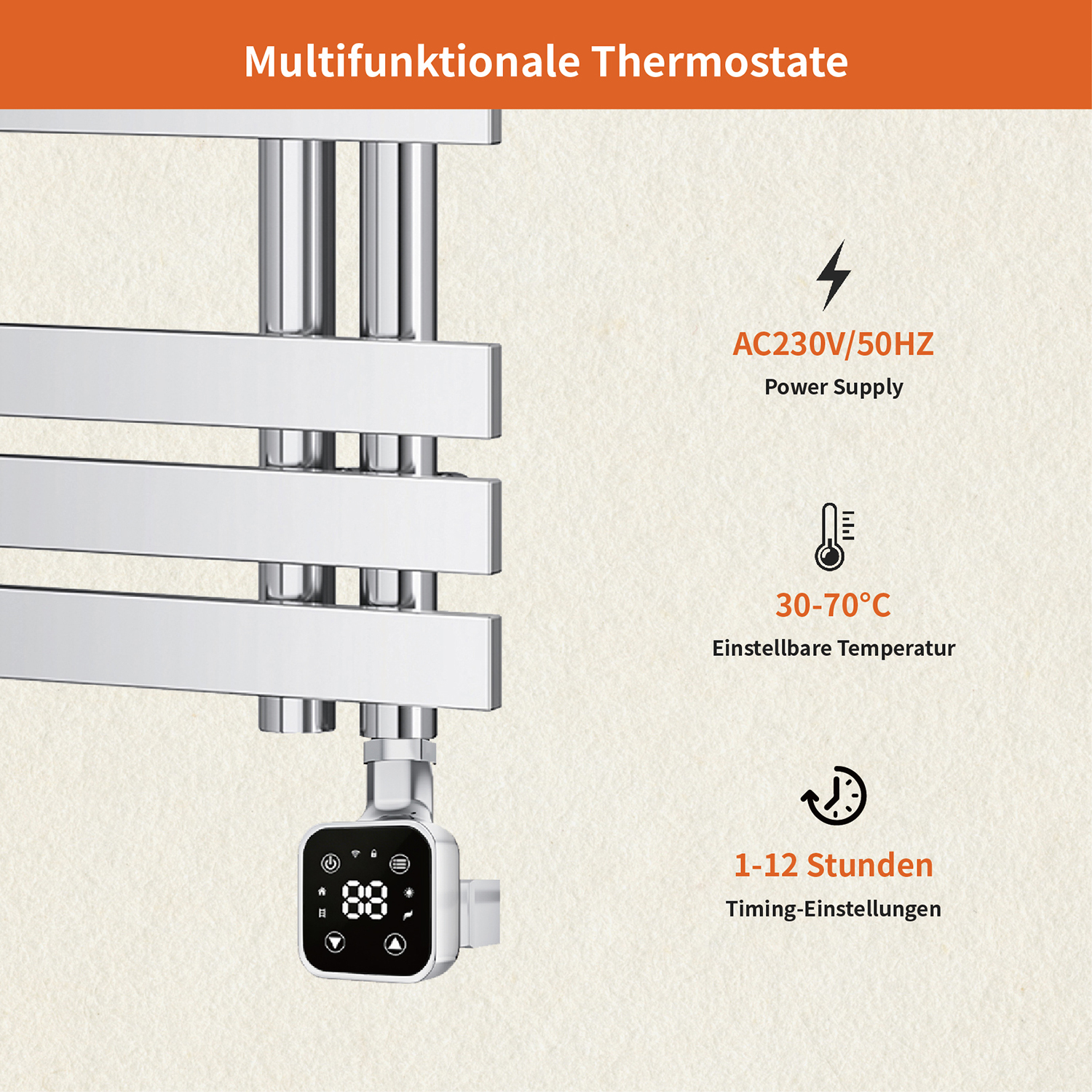 Electric Towel Warmer Elements for Bathroom with WIFI Connection (Square)