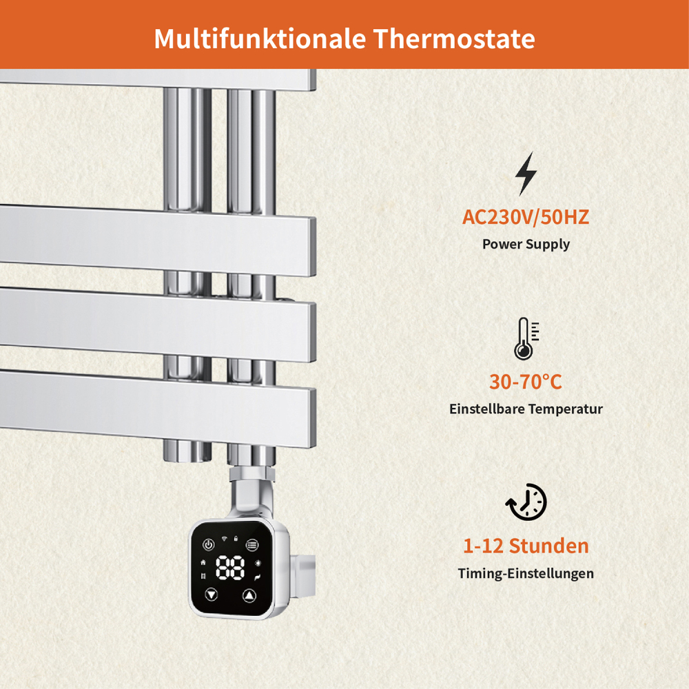 Electric Towel Warmer Elements for Bathroom with WIFI Connection (Square)
