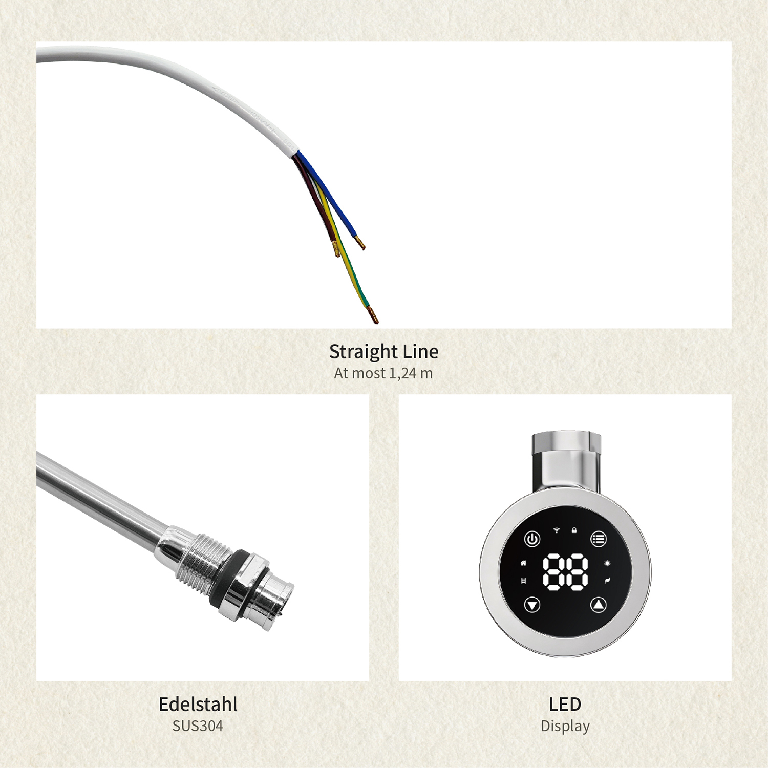 Electric Towel Warmer Elements for Bathroom with WIFI Connection (Round)