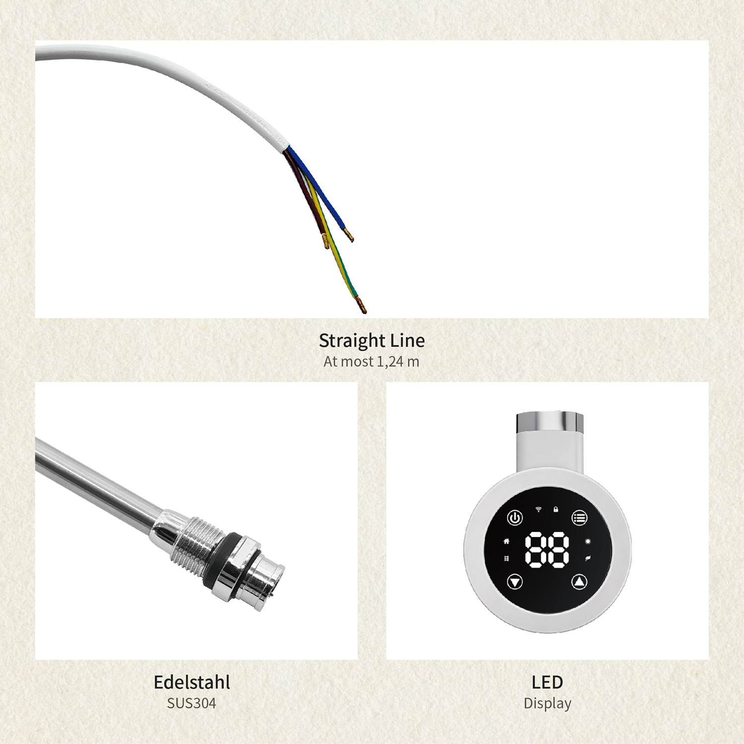 Electric Towel Warmer Elements for Bathroom with WIFI Connection (Round)