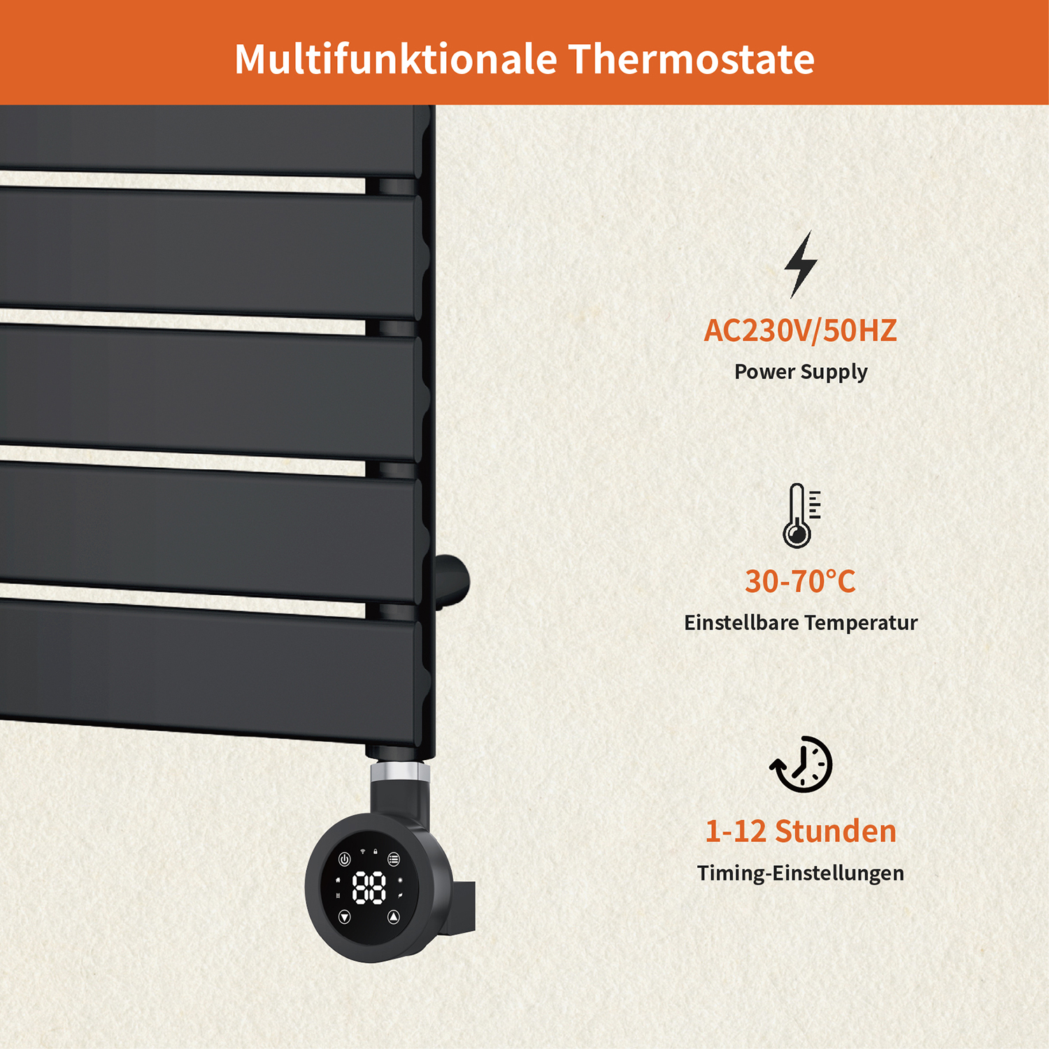 Electric Towel Warmer Elements for Bathroom with WIFI Connection (Round)