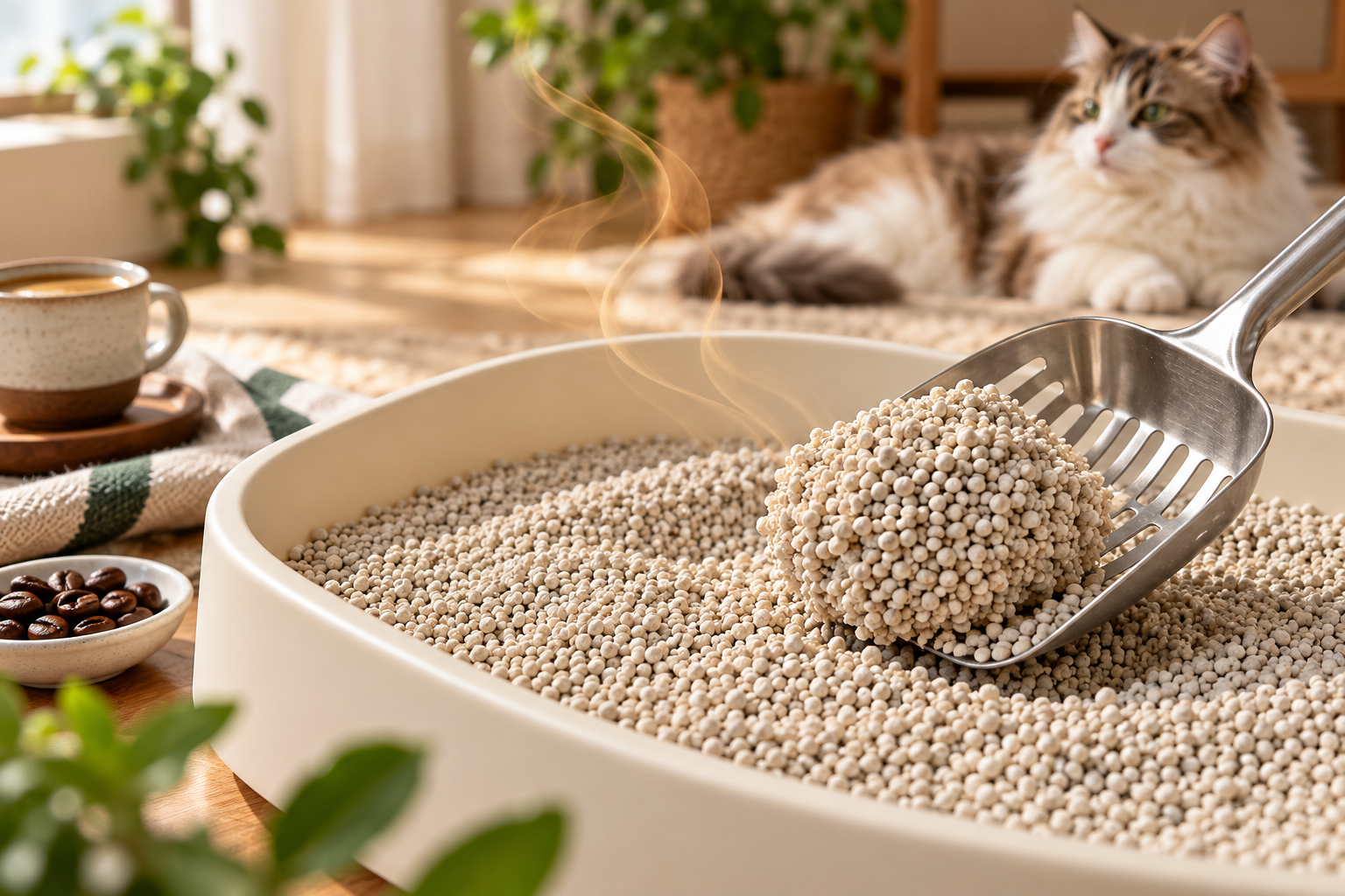Coffee-scented bentonite cat litter for private-label product development