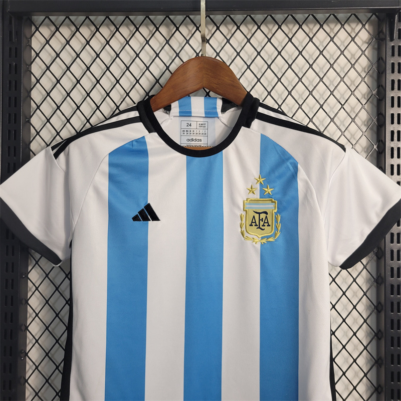 2022 World Cup Argentina 3-Star Home Retro Kids Jersey
