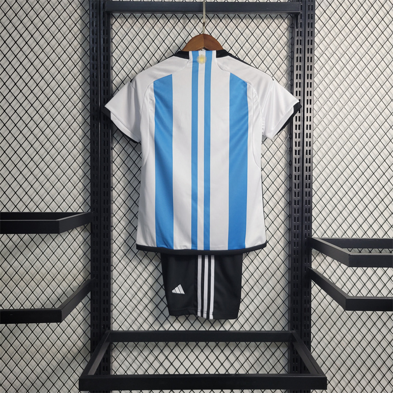 2022 World Cup Argentina 3-Star Home Retro Kids Jersey
