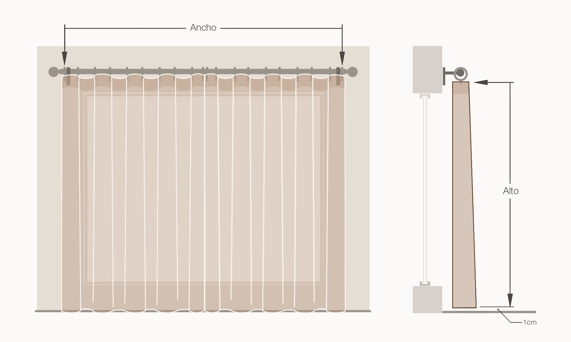 Guía de medición para cortinas de onda suave