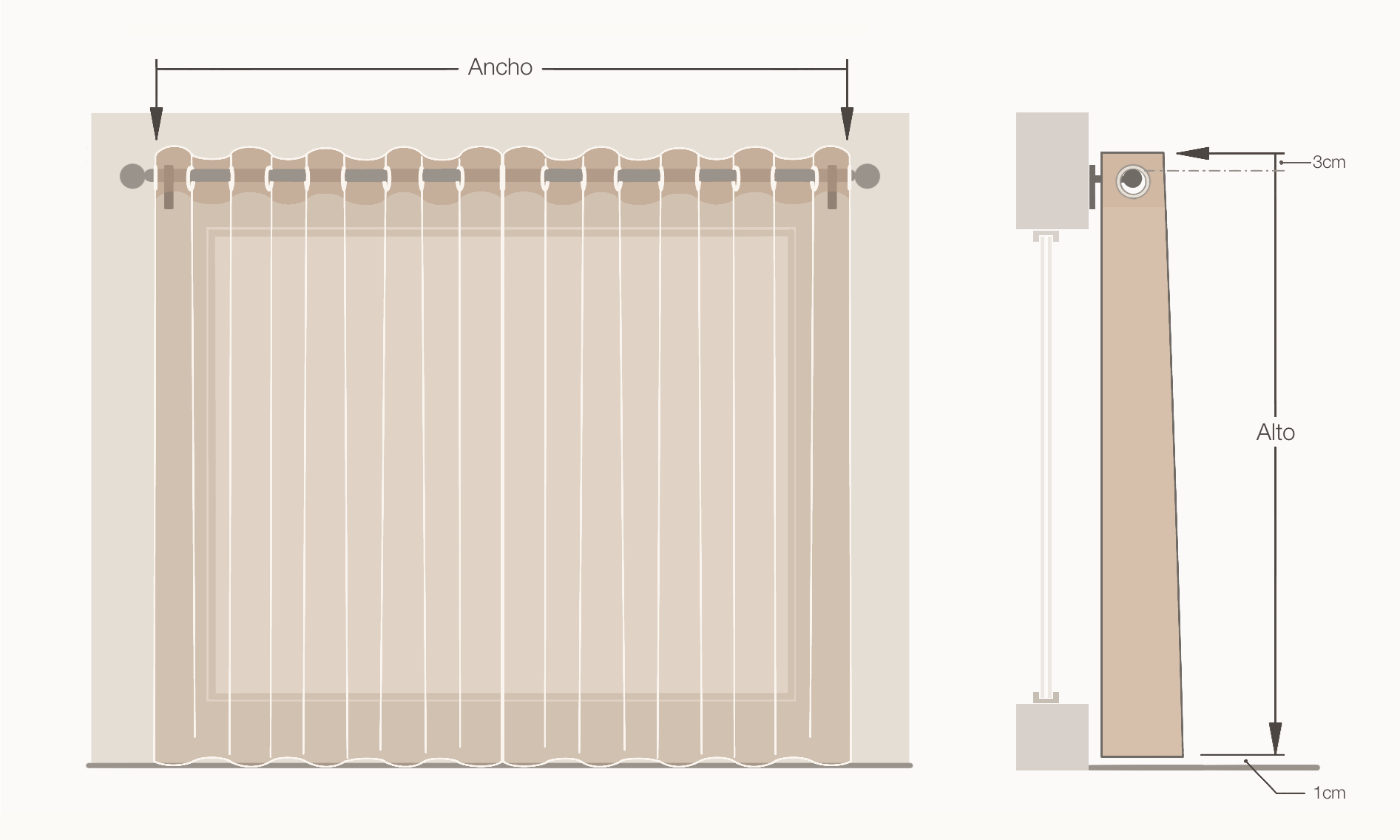 Guía de medición para cortinas con ollaos