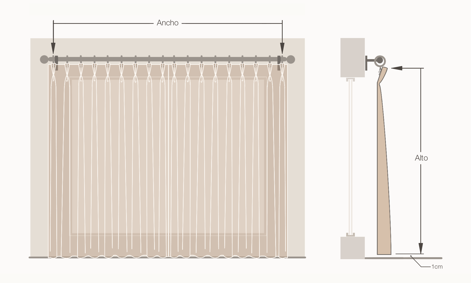 Guía de medición para cortinas de pliegue doble