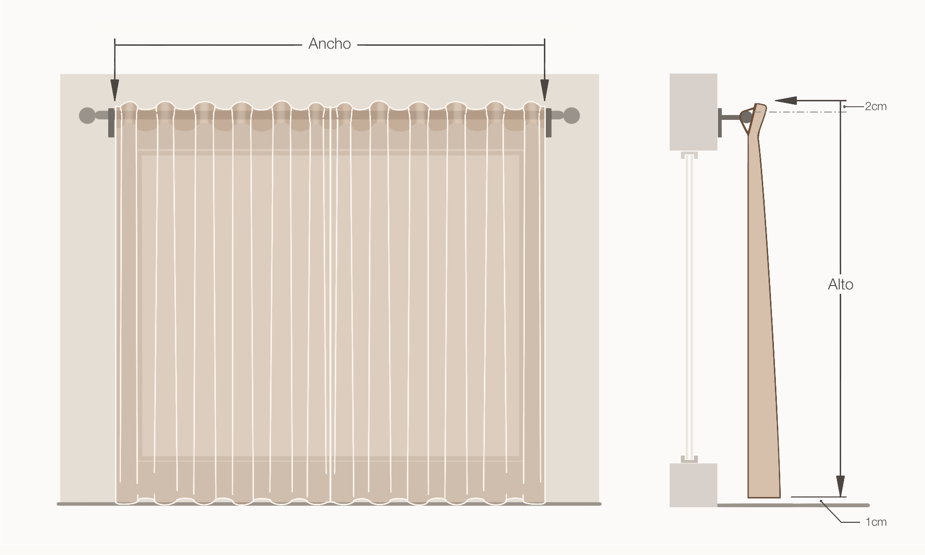 Guía de medición para cortinas de trabilla oculta