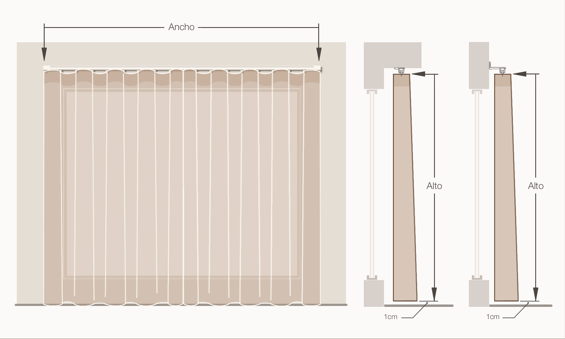 Guía de medición para cortinas de onda suave con riel