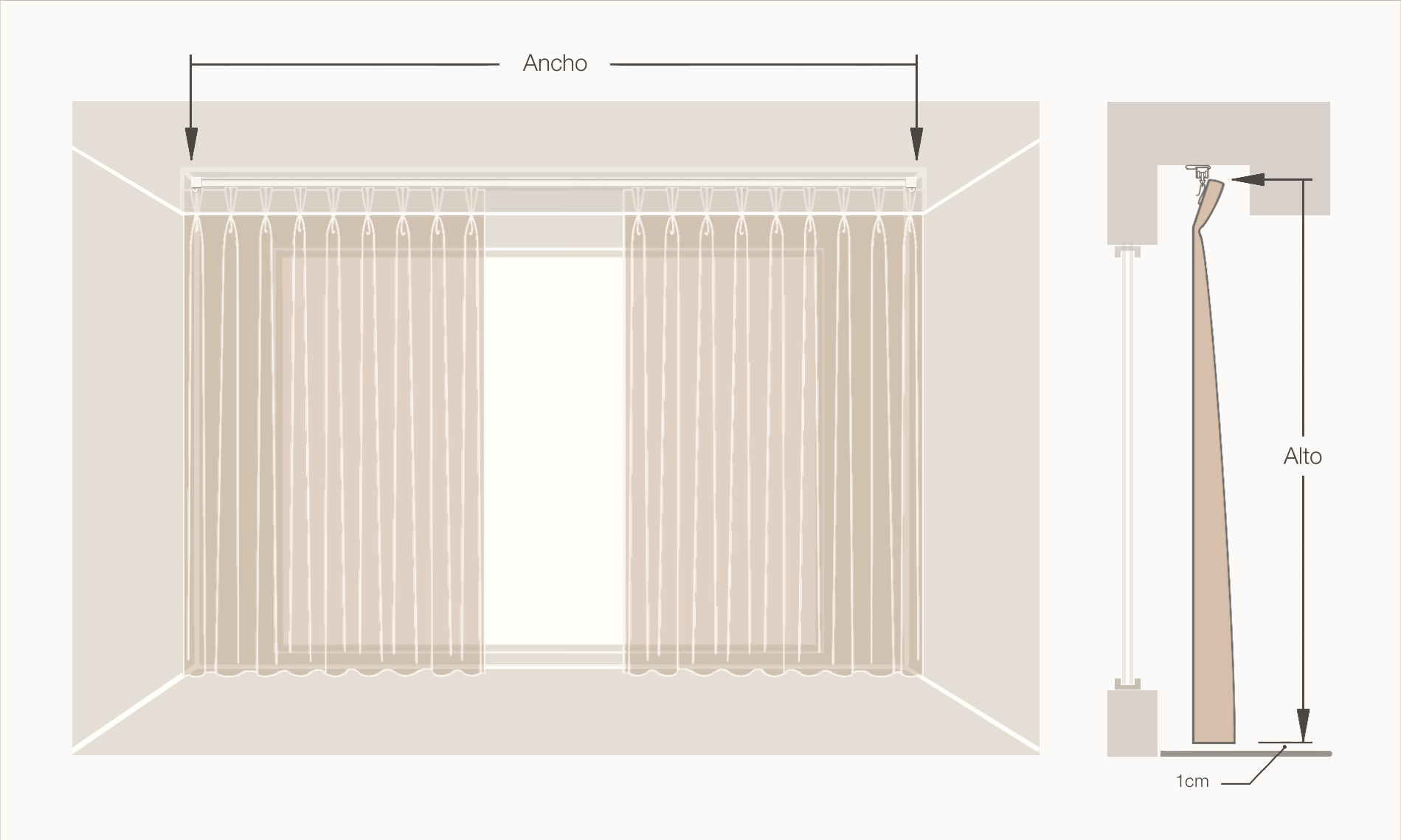 Medición de un hueco para cortinas con riel instalado en el techo