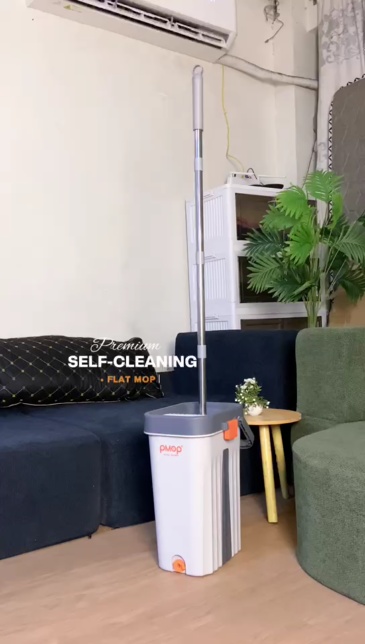 PMOP PREMIUM Self Wash Flat Mop With Bucket Brush and Scraper Dry Wet Separation Mop for Floor
