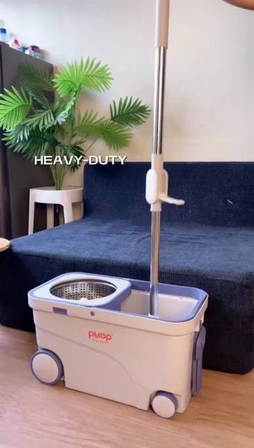 PMOP PREMIUM Mop with Spinner 4 Rolling Wheels and Foldable Handle Spin Mop for floor cleaning