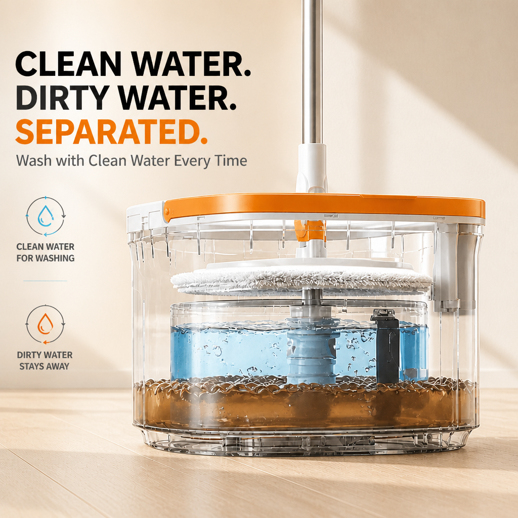 PMOP PREMIUM Self Wash Spin Mop with 3 Types of Mop Heads Clean Dirty Water Separation Mop for Floor