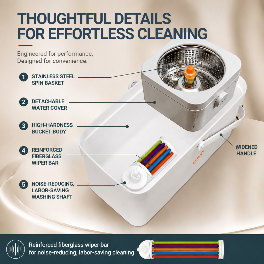 PMOP PREMIUM Spin Mop with Self Rotating Head and Absorbent Towel Cloth Labor-Saving Mop for Floor