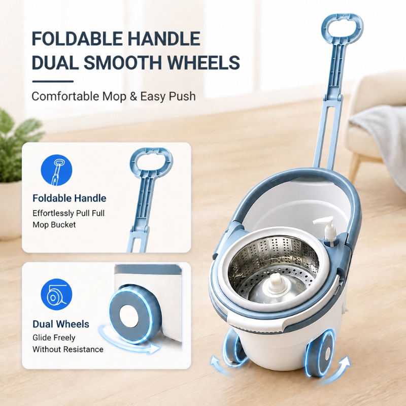 PMOP PREMIUM Mop With Spinner with 2 Wheel Smooth Glide and Cleaner Bottle Deep Clean Mop for Floor