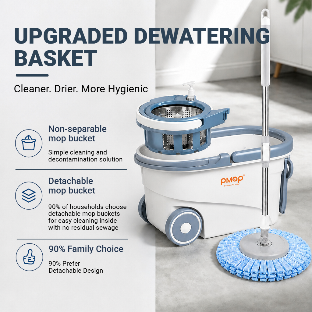 PMOP PREMIUM Mop With Spinner with 2 Wheel Smooth Glide and Cleaner Bottle Deep Clean Mop for Floor