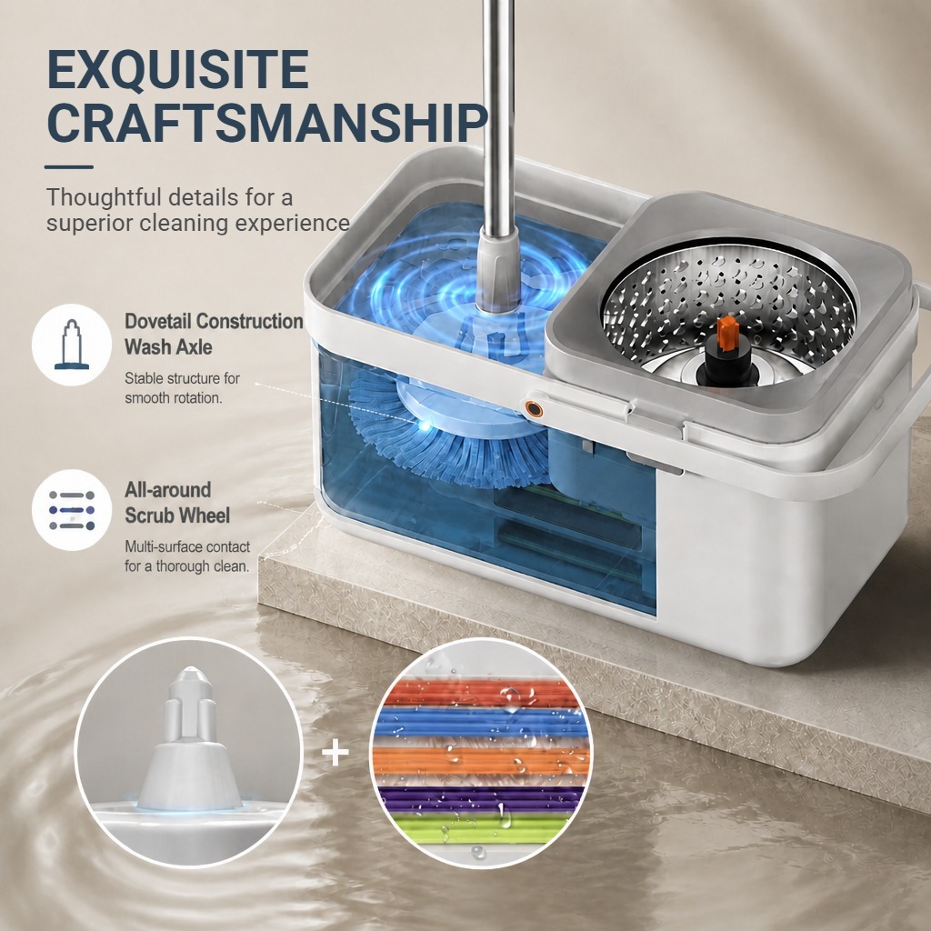 PMOP PREMIUM Spin Mop with Self Rotating Head and Absorbent Towel Cloth Labor-Saving Mop for Floor