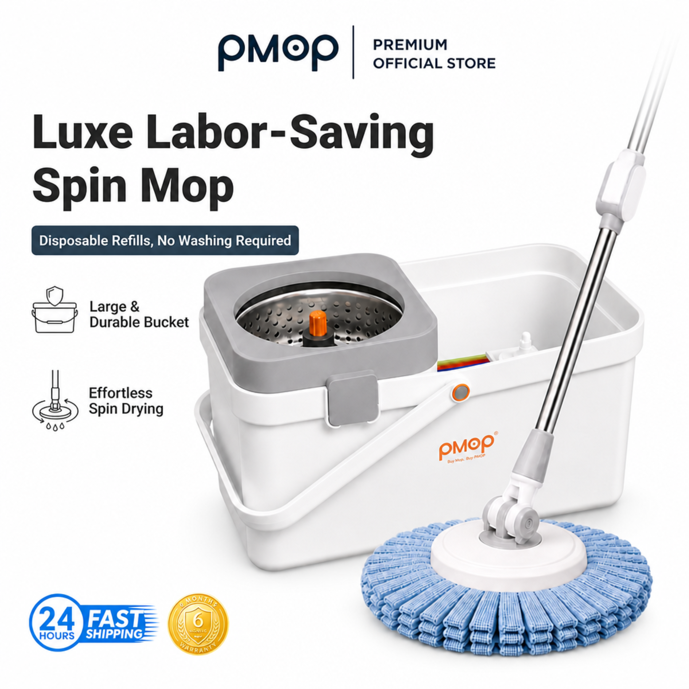 PMOP PREMIUM Spin Mop with Self Rotating Head and Absorbent Towel Cloth Labor-Saving Mop for Floor