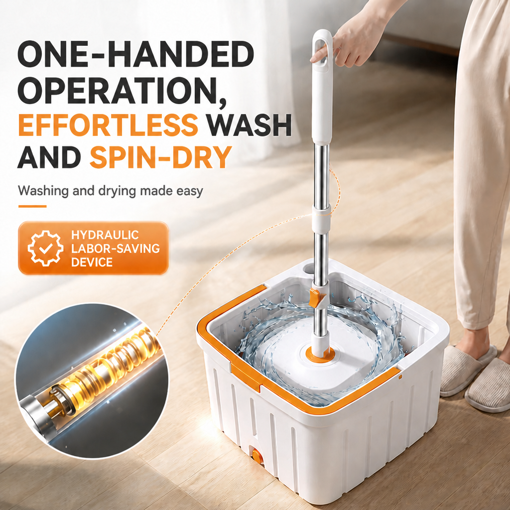 PMOP PREMIUM Self Wash Spin Mop with 3 Types of Mop Heads Clean Dirty Water Separation Mop for Floor