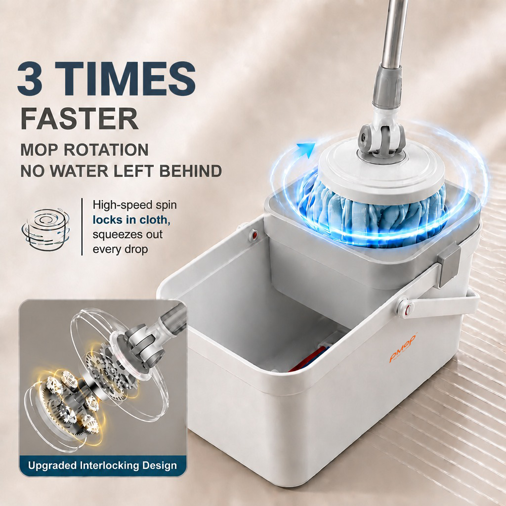 PMOP PREMIUM Spin Mop with Self Rotating Head and Absorbent Towel Cloth Labor-Saving Mop for Floor