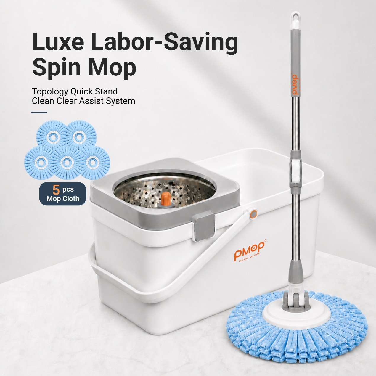PMOP PREMIUM Spin Mop with Self Rotating Head and Absorbent Towel Cloth Labor-Saving Mop for Floor