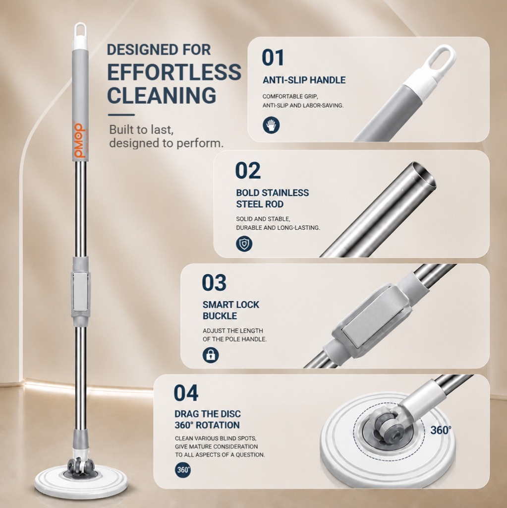 PMOP PREMIUM Spin Mop with Self Rotating Head and Absorbent Towel Cloth Labor-Saving Mop for Floor