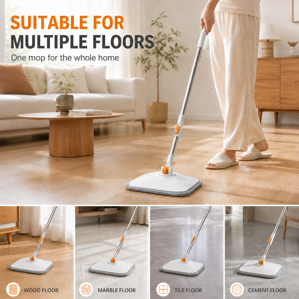 PMOP PREMIUM Self Wash Spin Mop with 3 Types of Mop Heads Clean Dirty Water Separation Mop for Floor