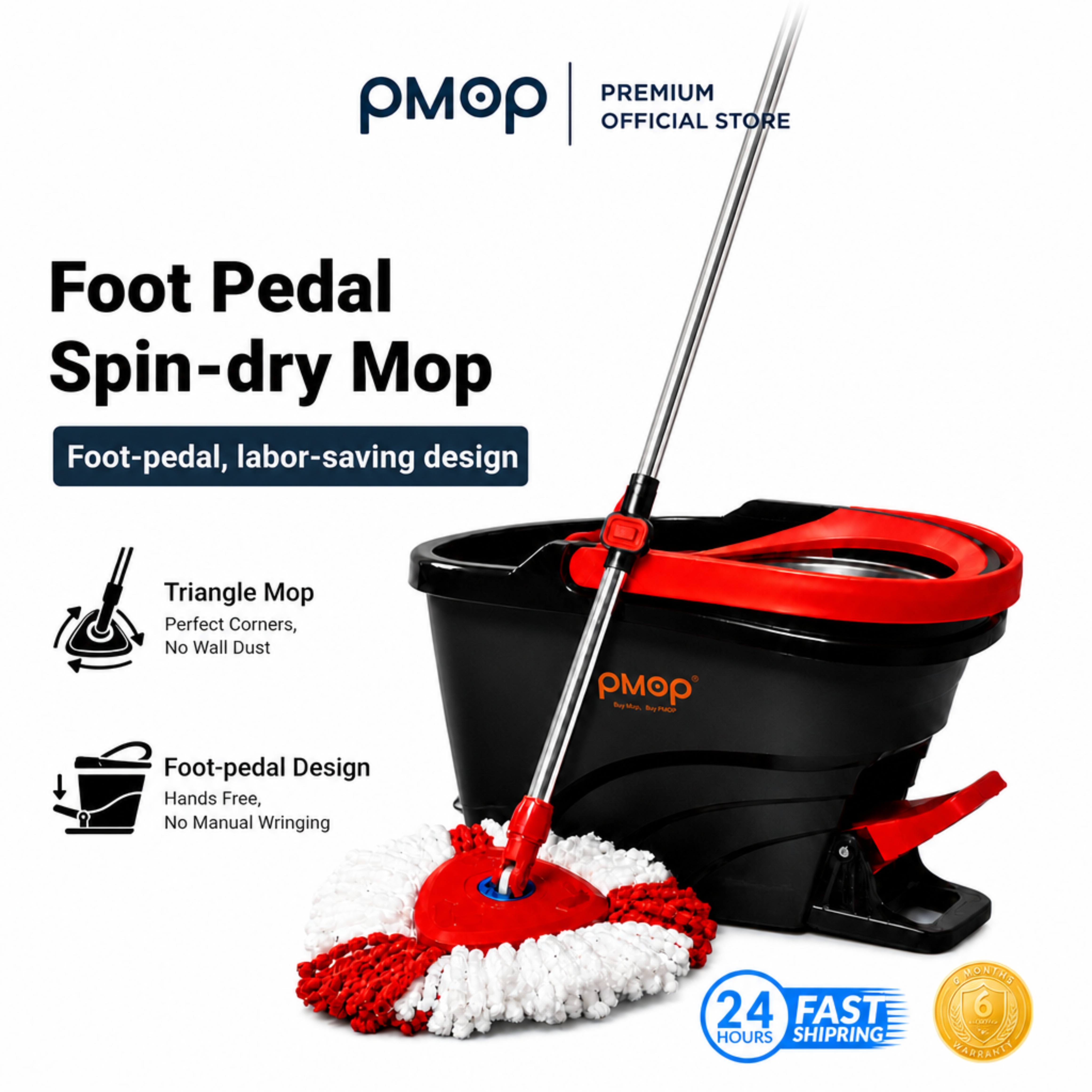 PMOP PREMIUM Foot Pedal Spin-Dry Tornado Mop with Triangle Mop Head for Floor Cleaning wet and dry