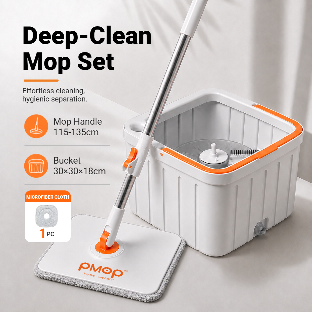PMOP PREMIUM Self Wash Spin Mop with 3 Types of Mop Heads Clean Dirty Water Separation Mop for Floor