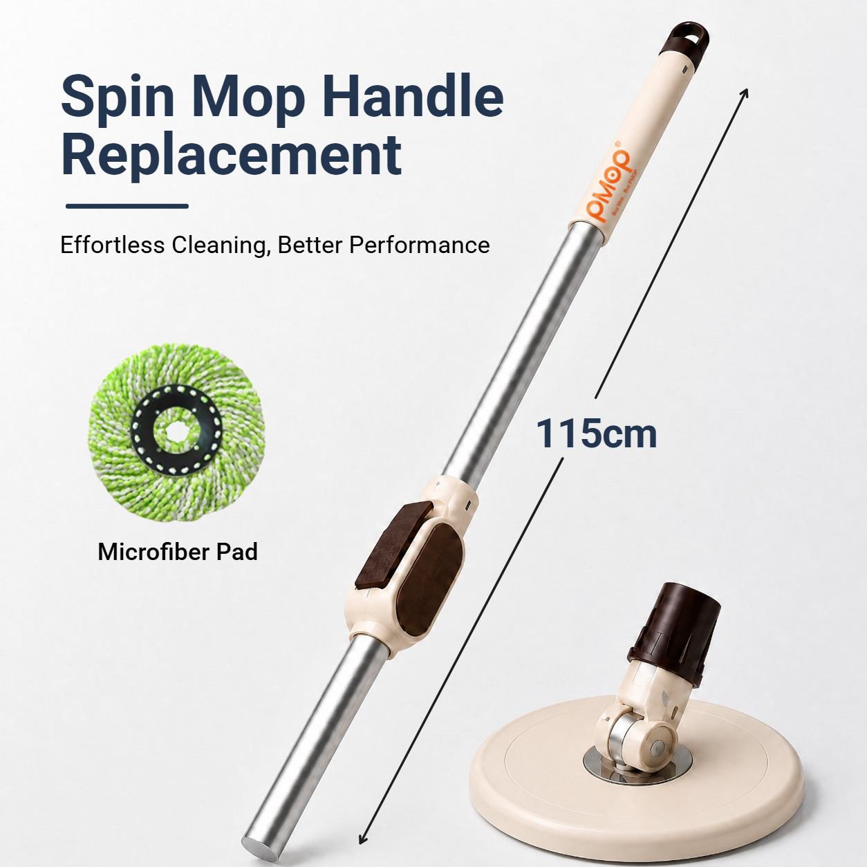 PMOP PREMIUM Spin Mop Handle Replacement for Floor Thick Stainless Steel Extendable Hydraulic Pole