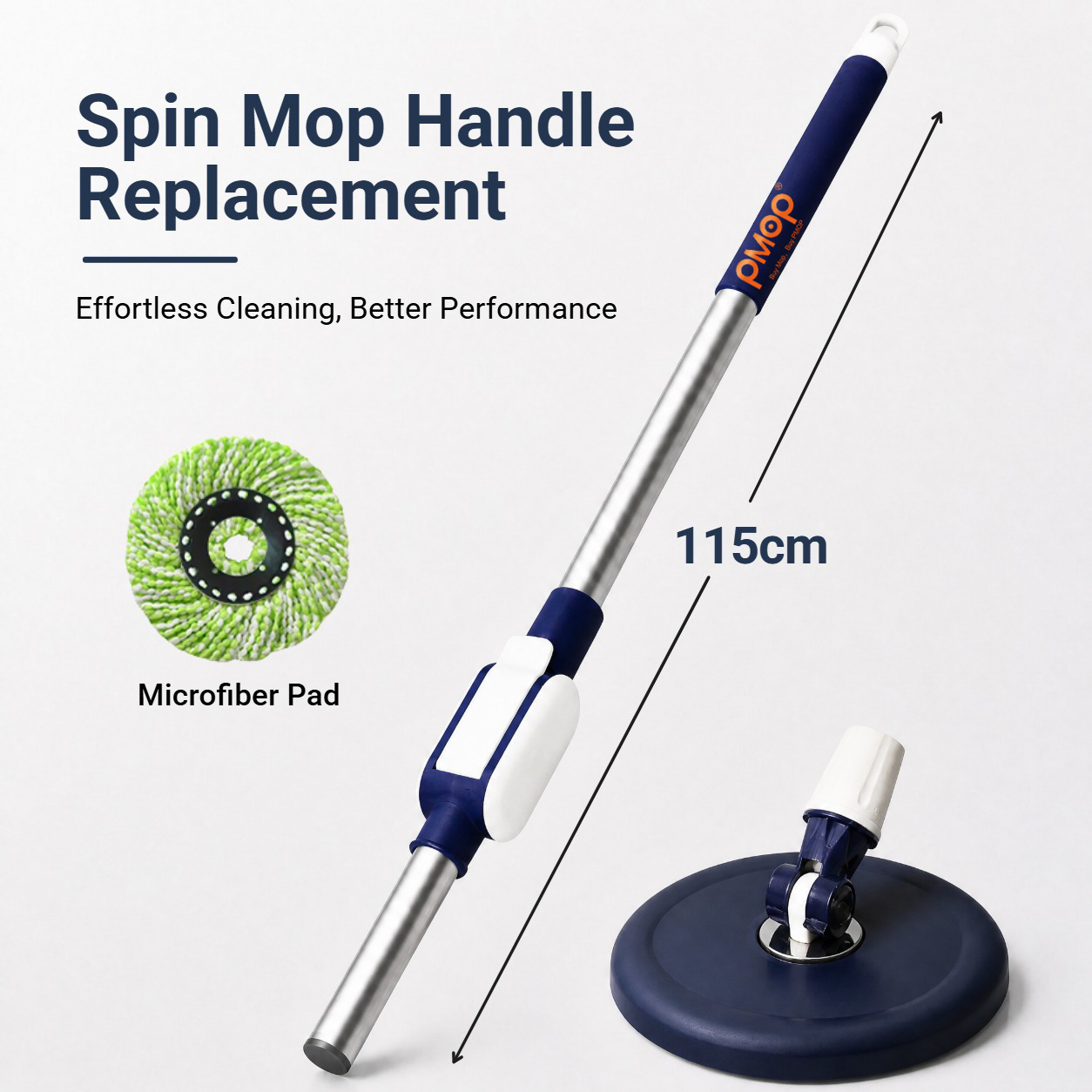PMOP PREMIUM Spin Mop Handle Replacement for Floor Thick Stainless Steel Extendable Hydraulic Pole