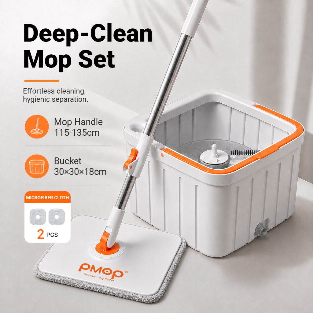 PMOP PREMIUM Self Wash Spin Mop with 3 Types of Mop Heads Clean Dirty Water Separation Mop for Floor