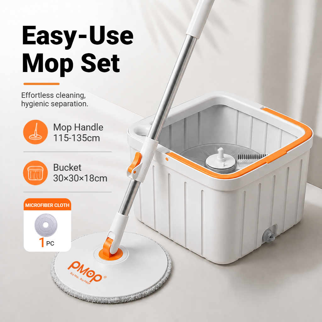 PMOP PREMIUM Self Wash Spin Mop with 3 Types of Mop Heads Clean Dirty Water Separation Mop for Floor