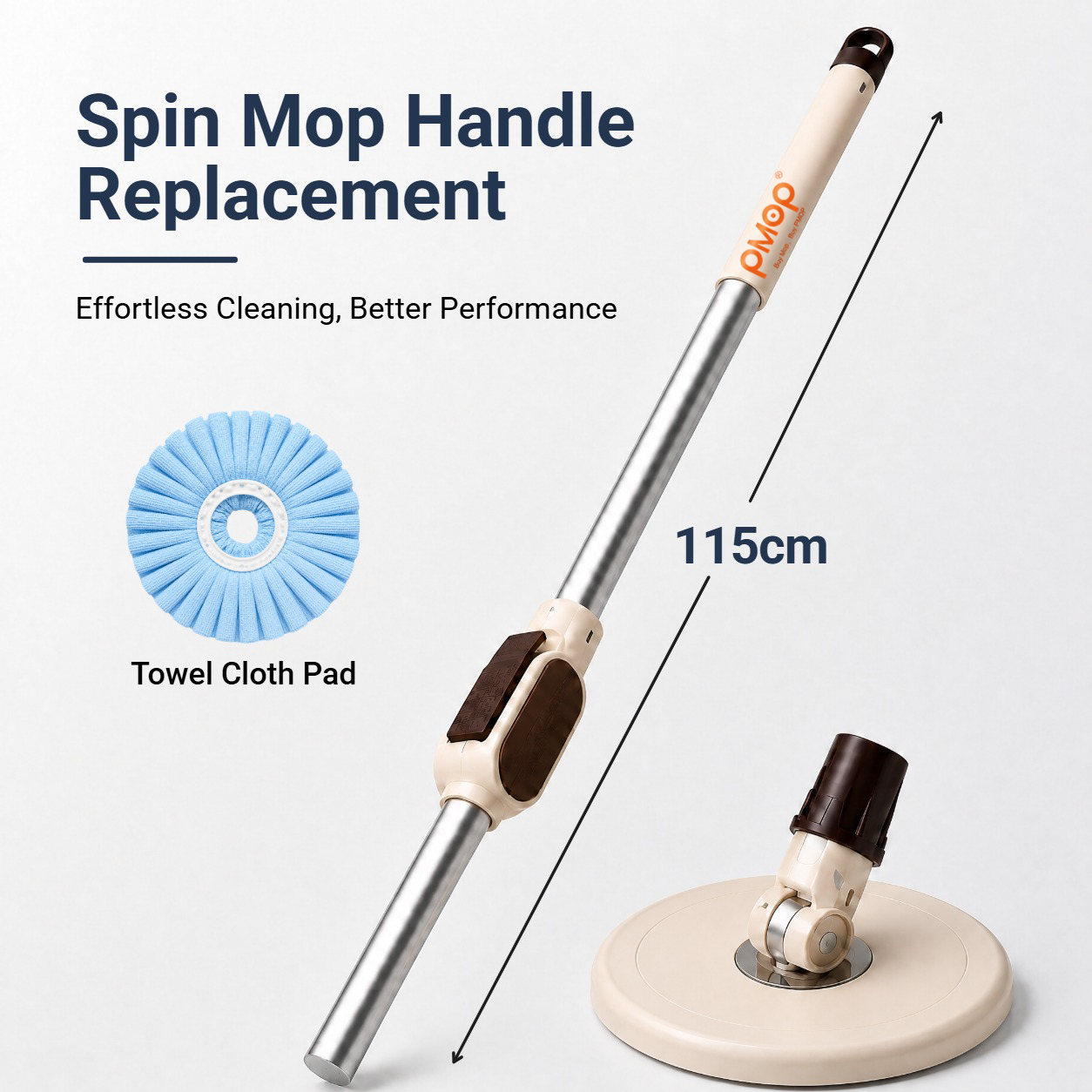 PMOP PREMIUM Spin Mop Handle Replacement for Floor Thick Stainless Steel Extendable Hydraulic Pole