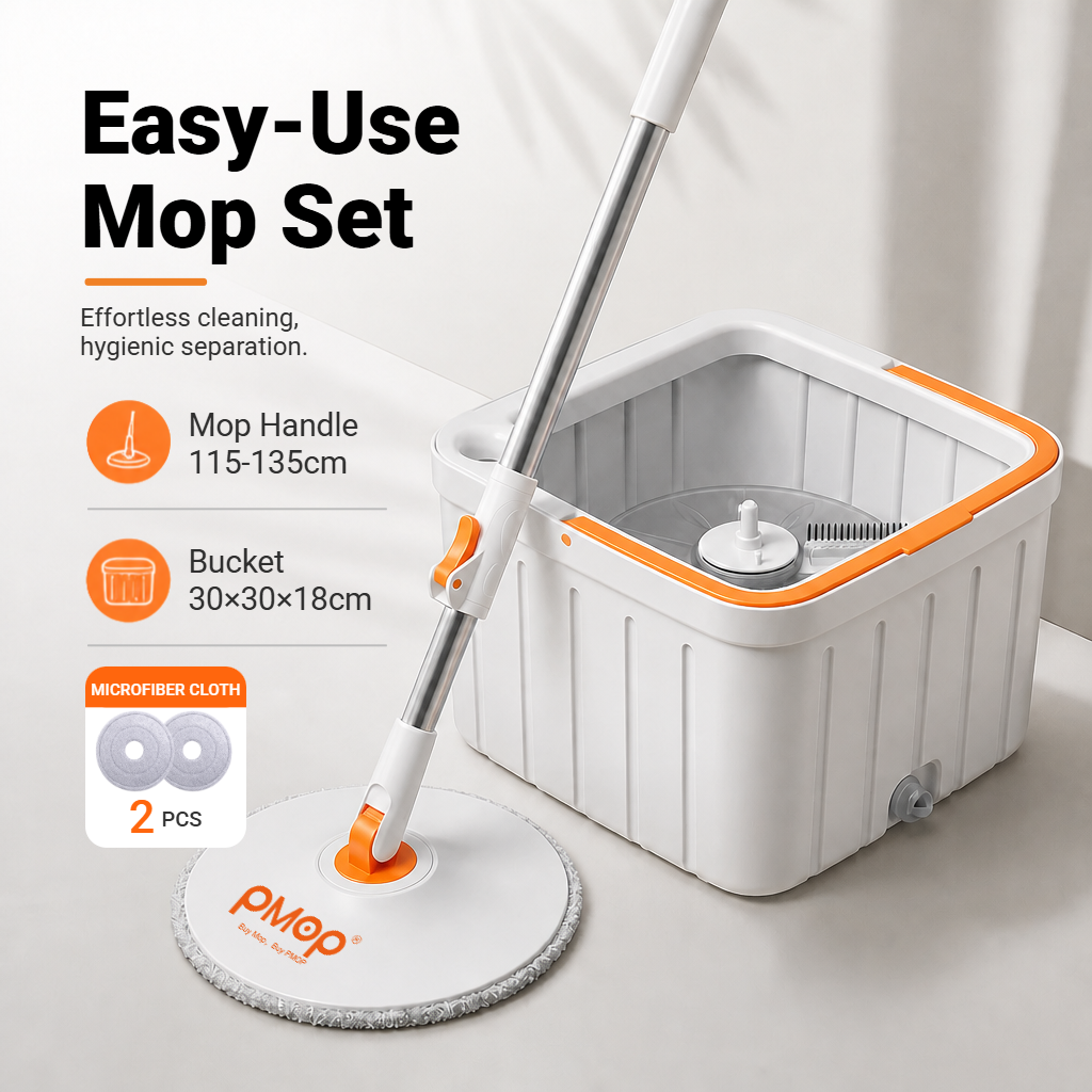 PMOP PREMIUM Self Wash Spin Mop with 3 Types of Mop Heads Clean Dirty Water Separation Mop for Floor