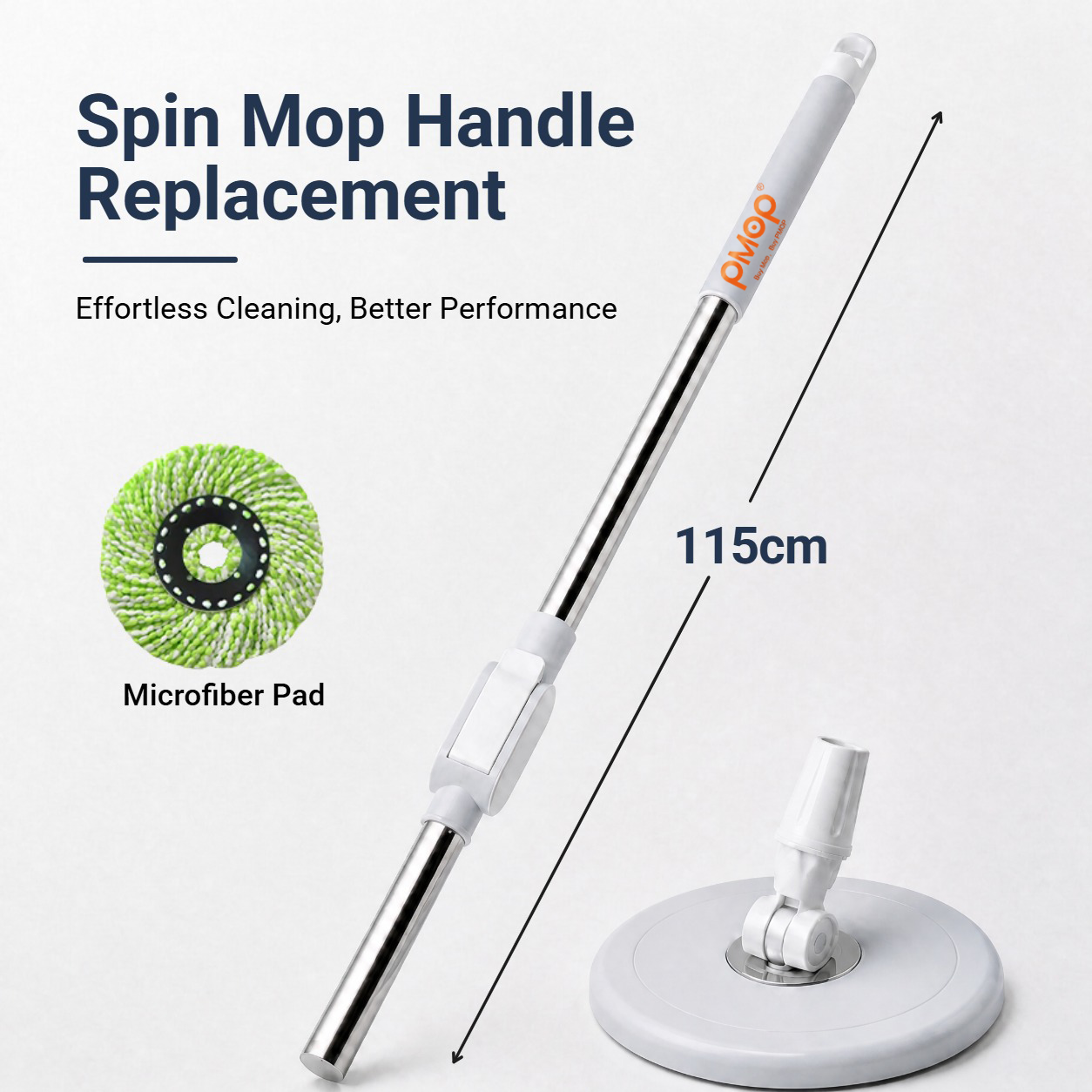 PMOP PREMIUM Spin Mop Handle Replacement for Floor Thick Stainless Steel Extendable Hydraulic Pole