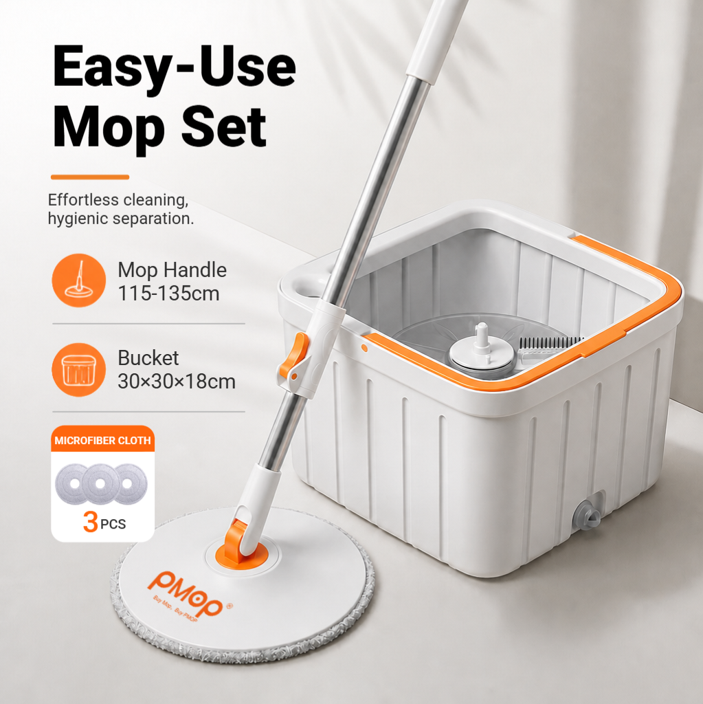 PMOP PREMIUM Self Wash Spin Mop with 3 Types of Mop Heads Clean Dirty Water Separation Mop for Floor