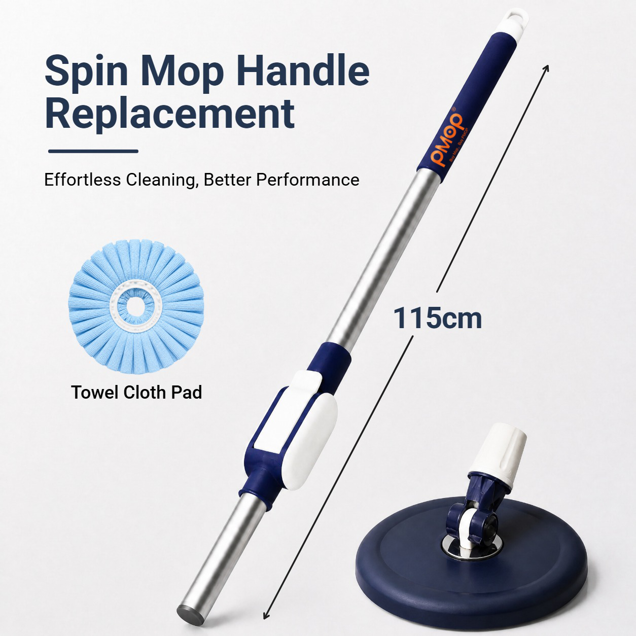 PMOP PREMIUM Spin Mop Handle Replacement for Floor Thick Stainless Steel Extendable Hydraulic Pole