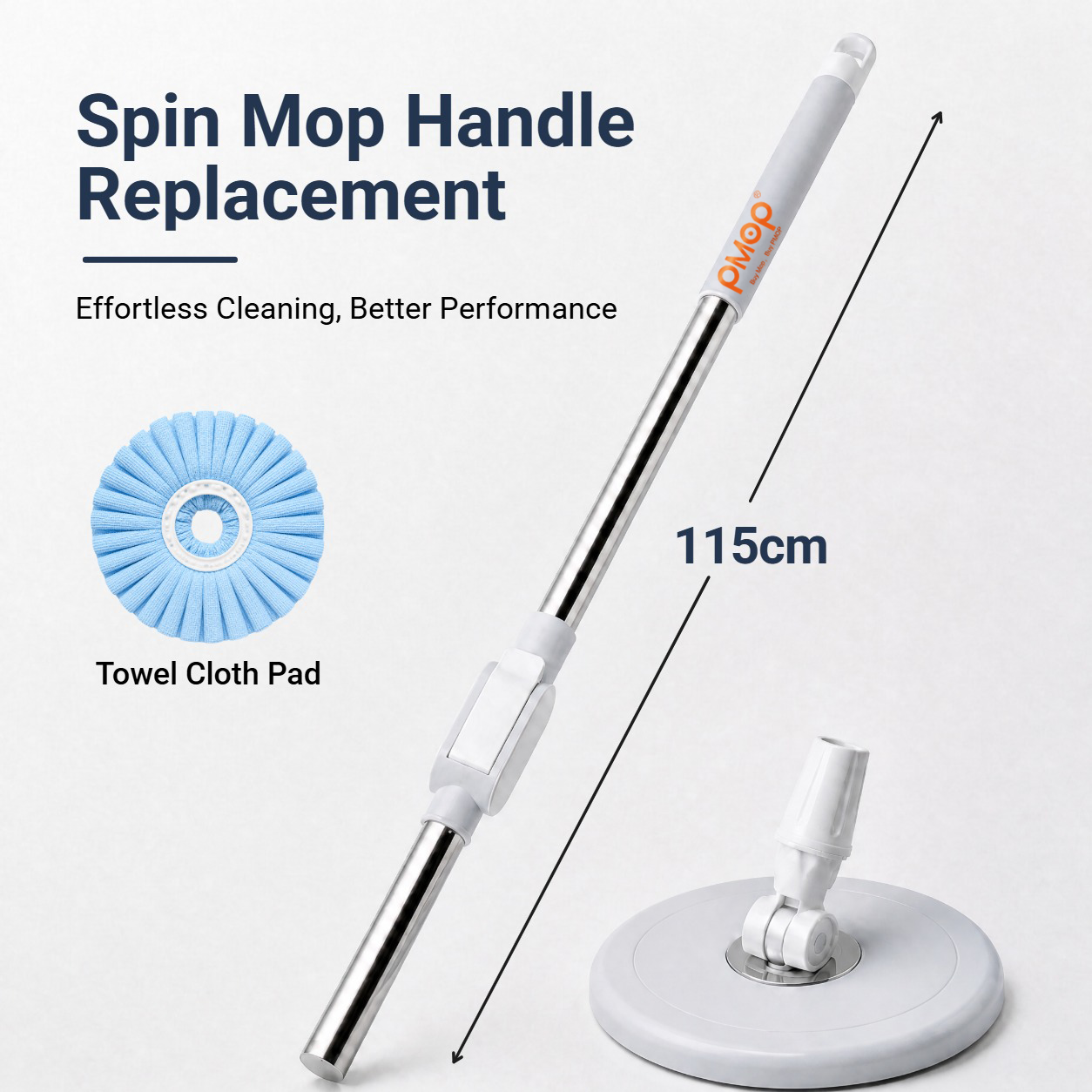 PMOP PREMIUM Spin Mop Handle Replacement for Floor Thick Stainless Steel Extendable Hydraulic Pole