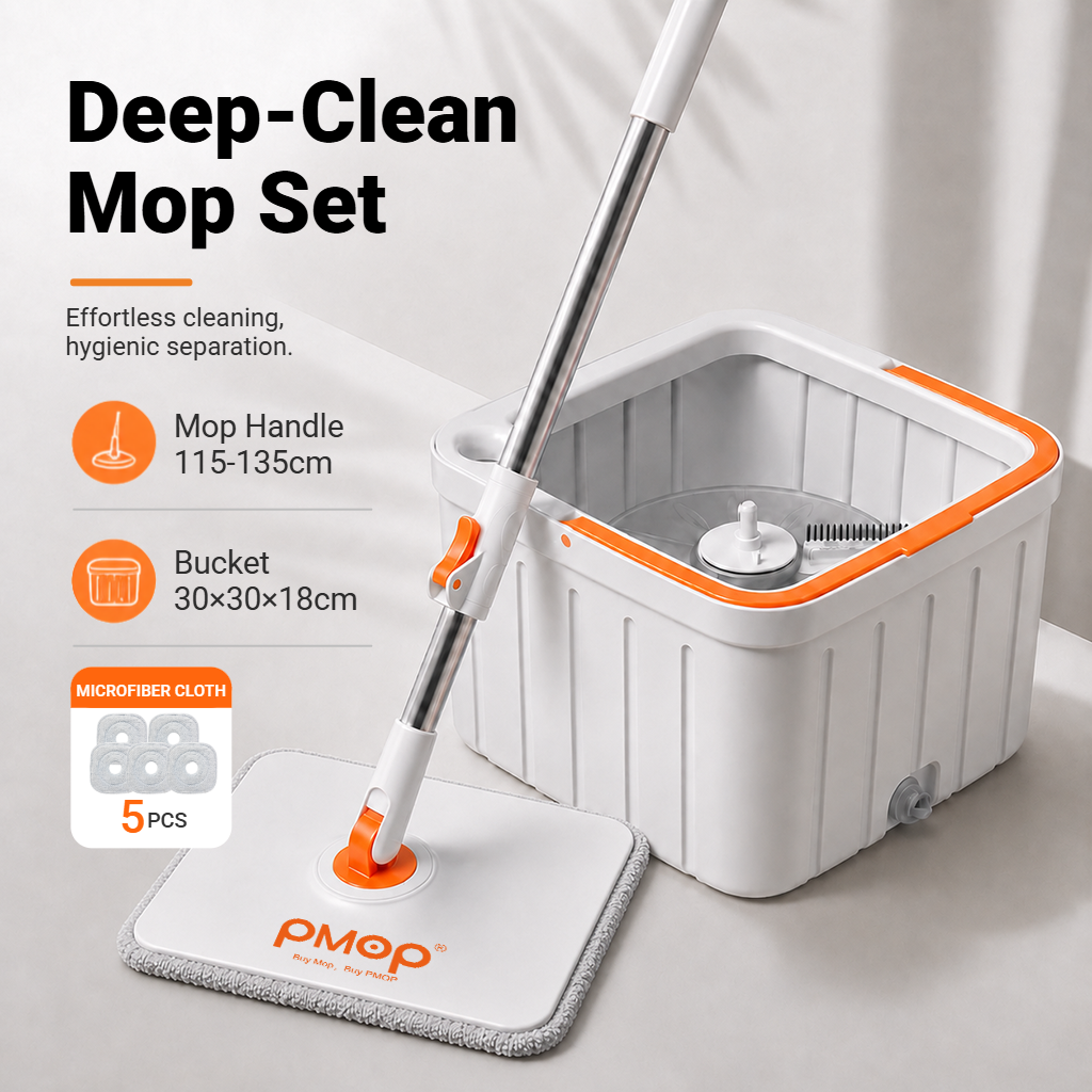 PMOP PREMIUM Self Wash Spin Mop with 3 Types of Mop Heads Clean Dirty Water Separation Mop for Floor