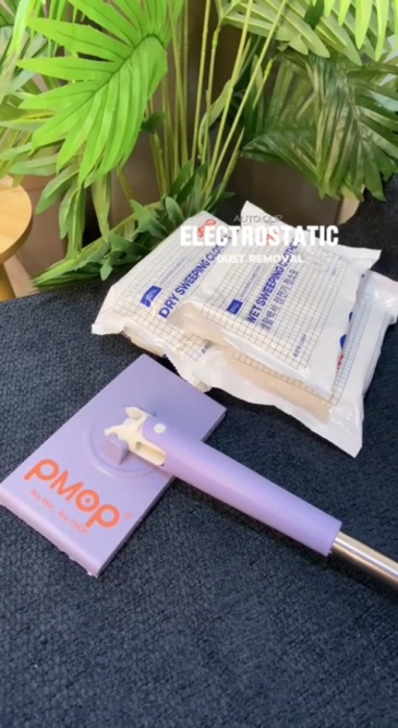 PMOP PREMIUM Disposable Auto Clip Electrostatic Dust Mop for Floor Cleaning with Wet Dry Paper Wipes