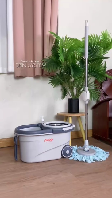 PMOP PREMIUM Mop With Spinner with 2 Wheel Smooth Glide and Cleaner Bottle Deep Clean Mop for Floor