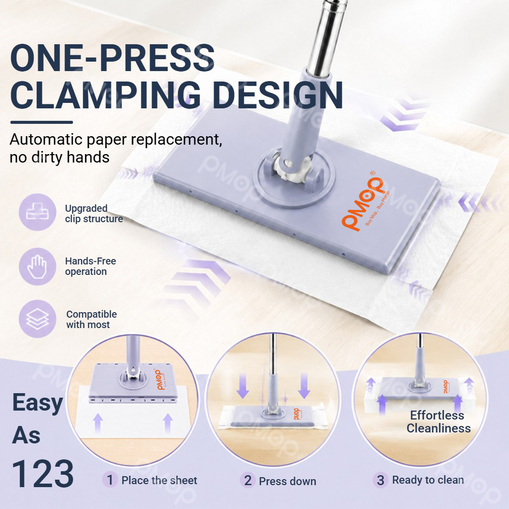 PMOP PREMIUM Disposable Auto Clip Electrostatic Dust Mop for Floor Cleaning with Wet Dry Paper Wipes