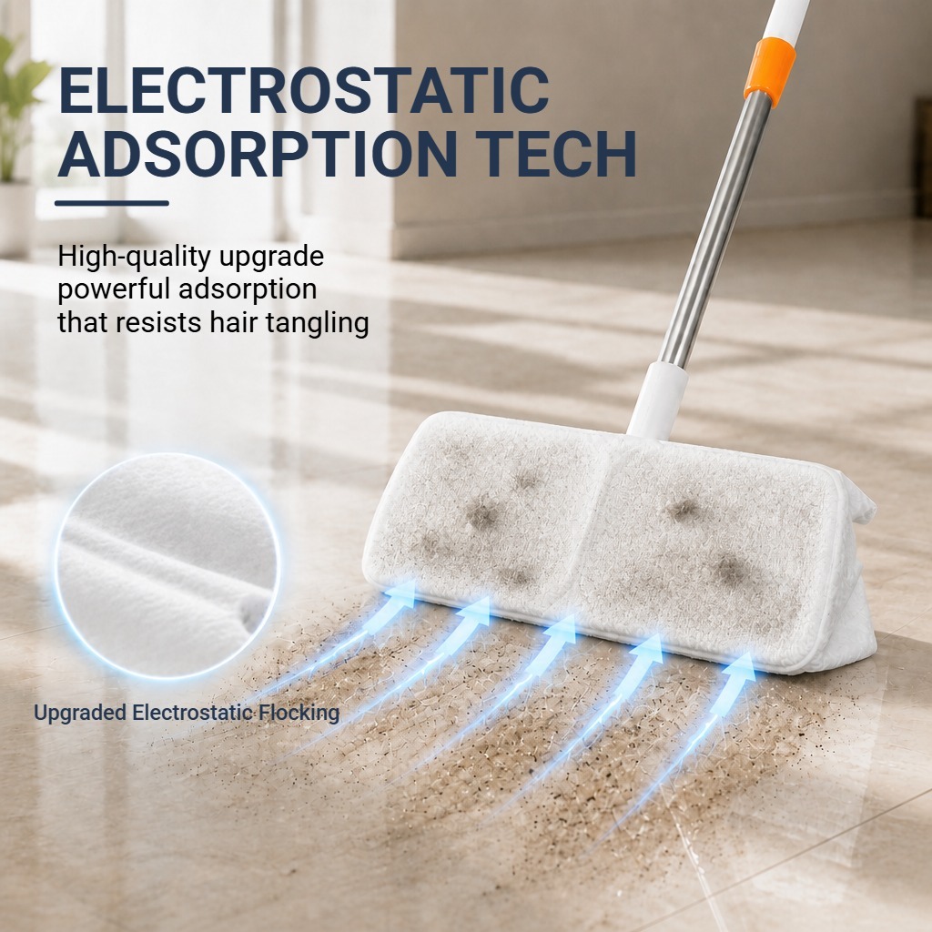 PMOP PREMIUM Disposable Electrostatic Dust Removal Lazy Flat Mop with Wet Dry Paper Wipes FloorClean