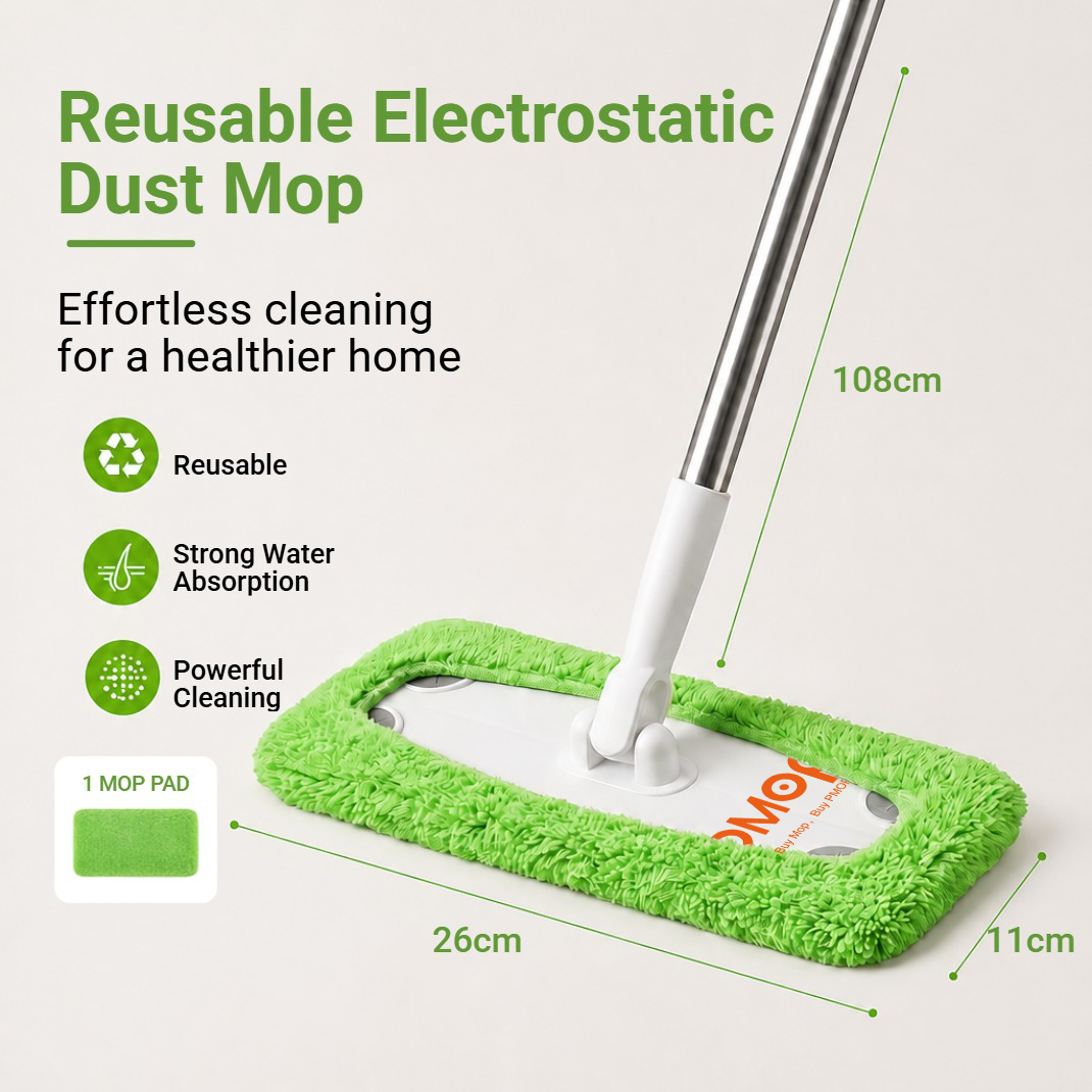 PMOP PREMIUM Electrostatic Dust Removal Mop for Floor Cleaning with Wet Dry Reusable Microfiber Pad