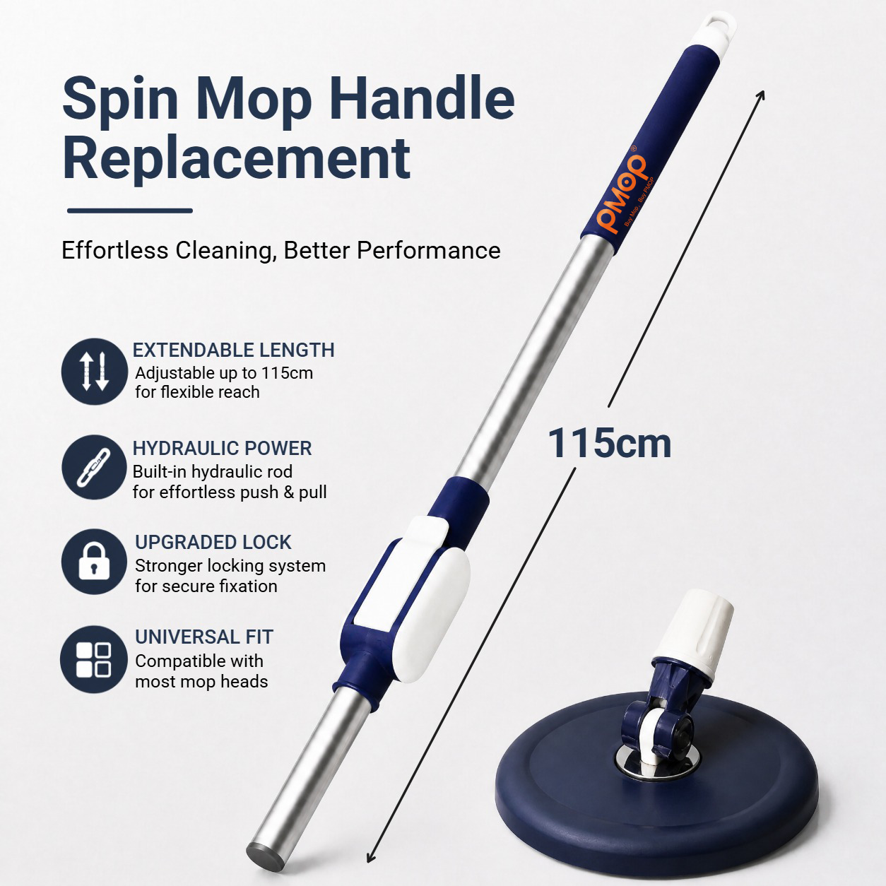 PMOP PREMIUM Spin Mop Handle Replacement for Floor Thick Stainless Steel Extendable Hydraulic Pole