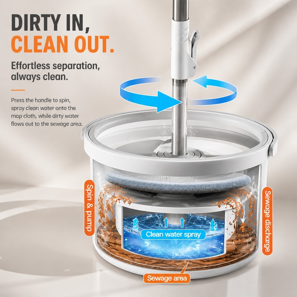 PMOP PREMIUM Self Wash Spin Mop with 360 Spinner Clean and Dirty Water Separation Mop for Floor