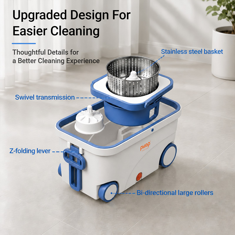 PMOP PREMIUM Mop with Spinner 4 Rolling Wheels and Foldable Handle Spin Mop for floor cleaning