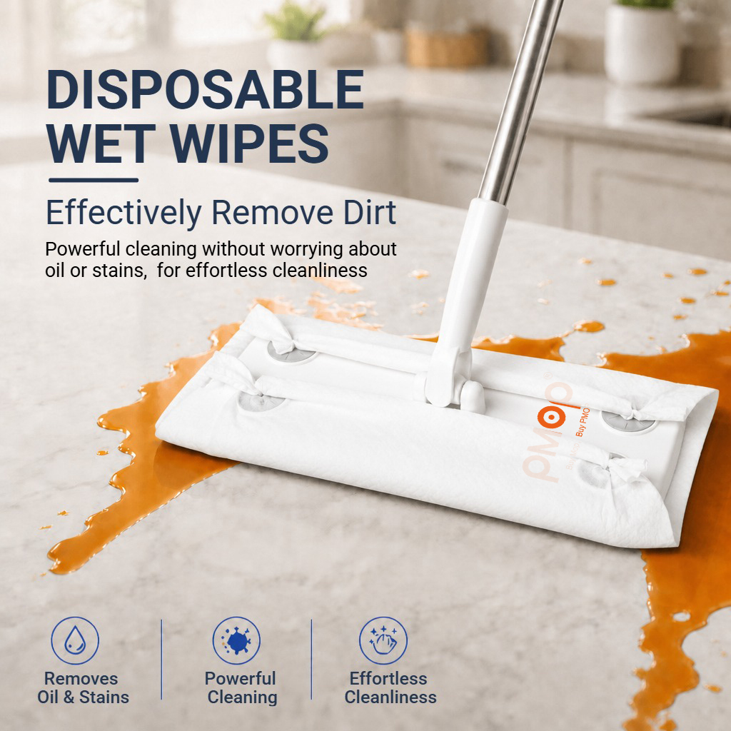 PMOP PREMIUM Disposable Electrostatic Dust Removal Lazy Flat Mop with Wet Dry Paper Wipes FloorClean
