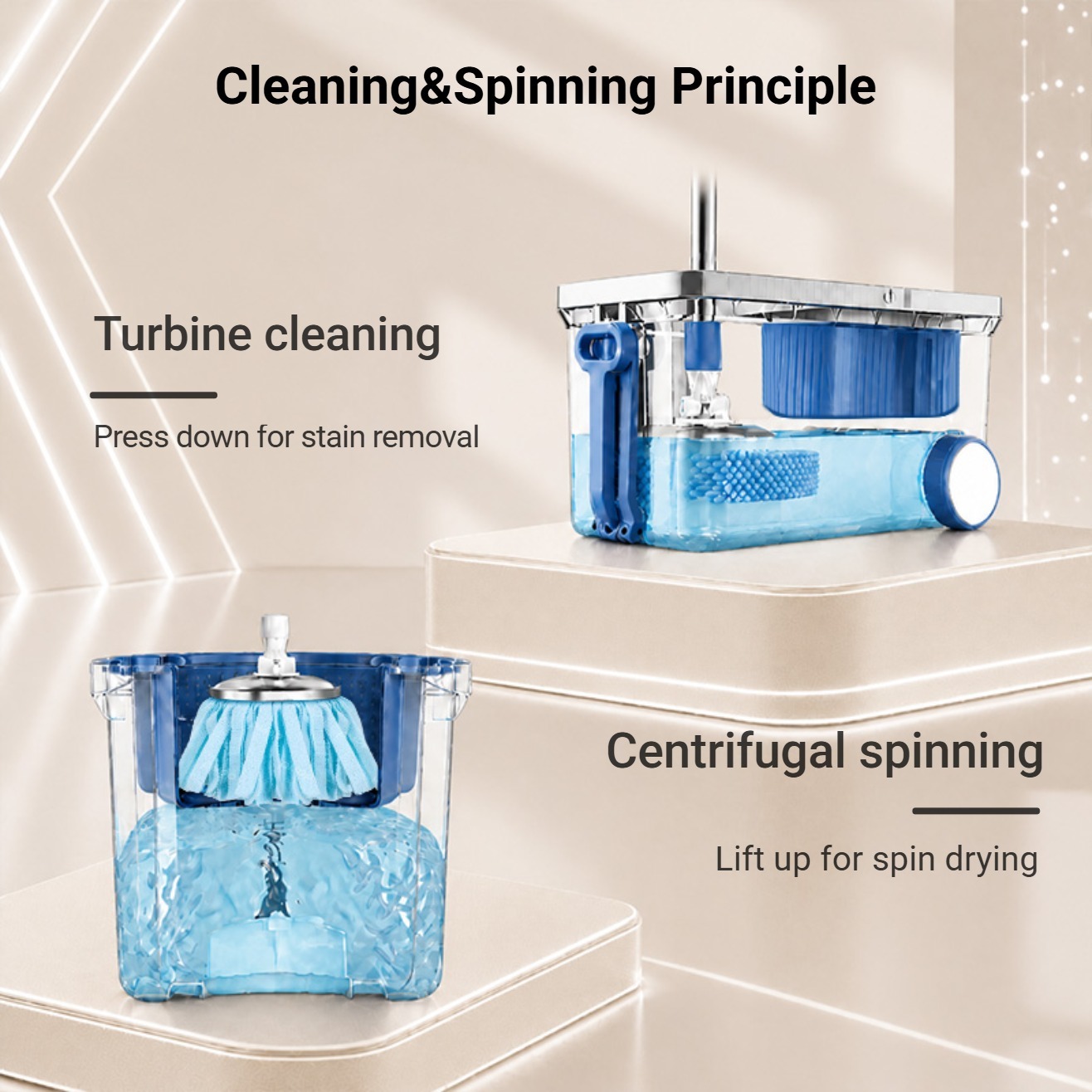 PMOP PREMIUM Mop with Spinner 4 Rolling Wheels and Foldable Handle Spin Mop for floor cleaning